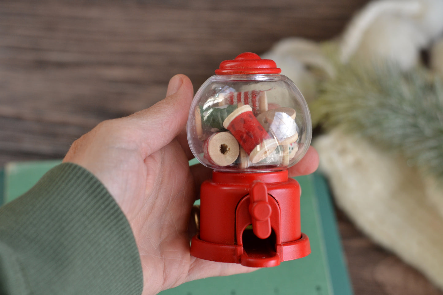 Red Gum Ball Dispenser with the cutest spools