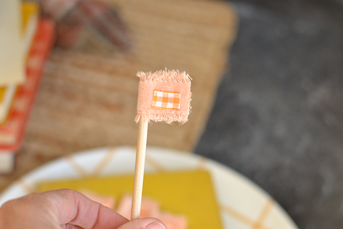 Mini Flag Set of FOUR - Blush Velvet with Gingham Ribbon