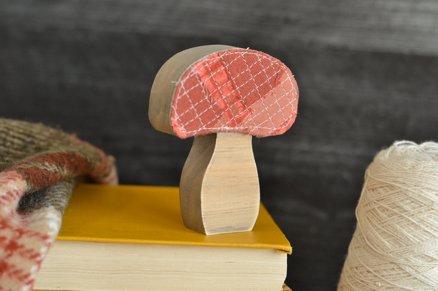 Confetti Quilted Wood Mushroom - Dark Orange