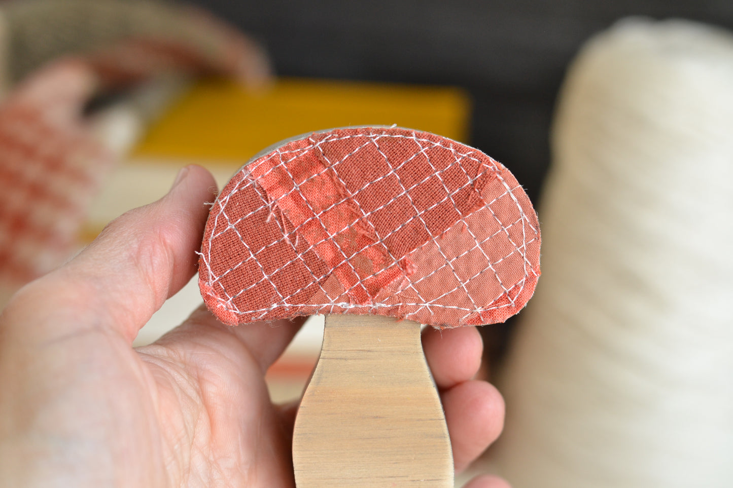 Confetti Quilted Wood Mushroom - Dark Orange