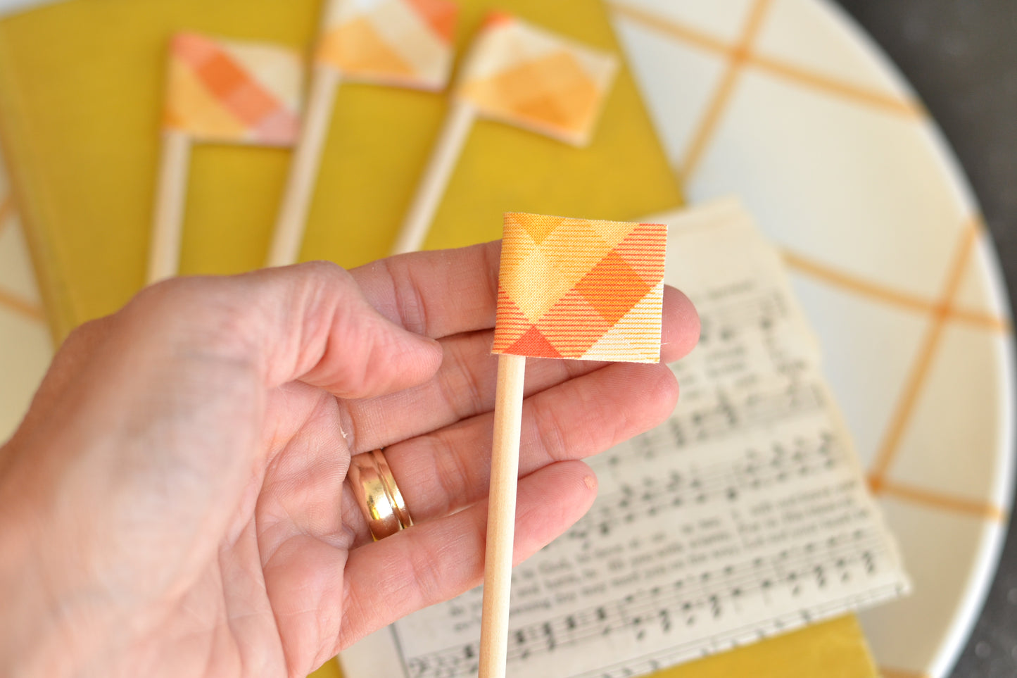 Mini Flag Set of FOUR - Orange and Yellow Plaid Set