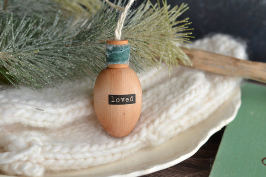 ICY BLUE VELVET Stained Wood Bulb Ornament - Loved