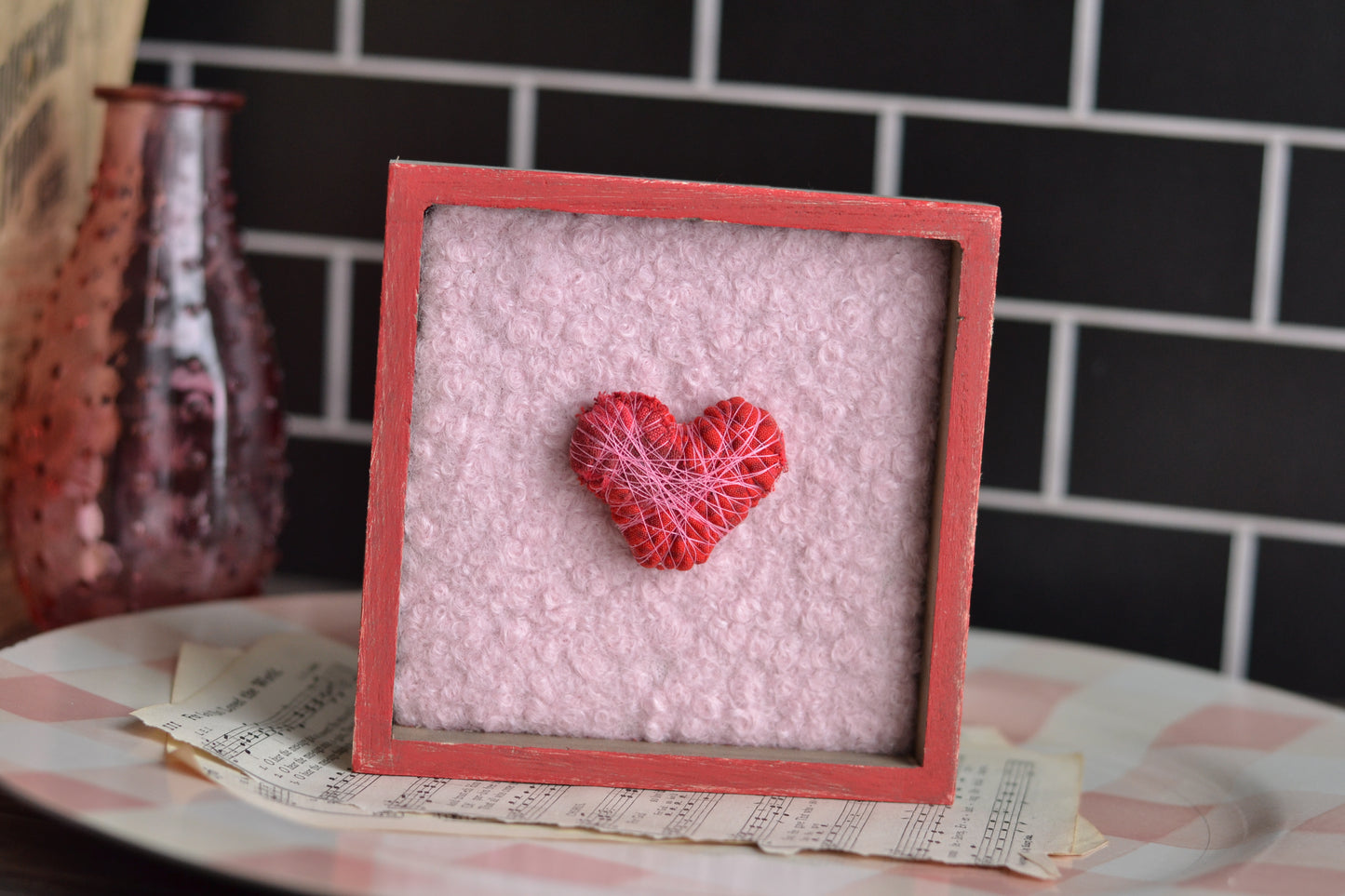 Patchwork Wrapped Heart Shadowbox Sign V06