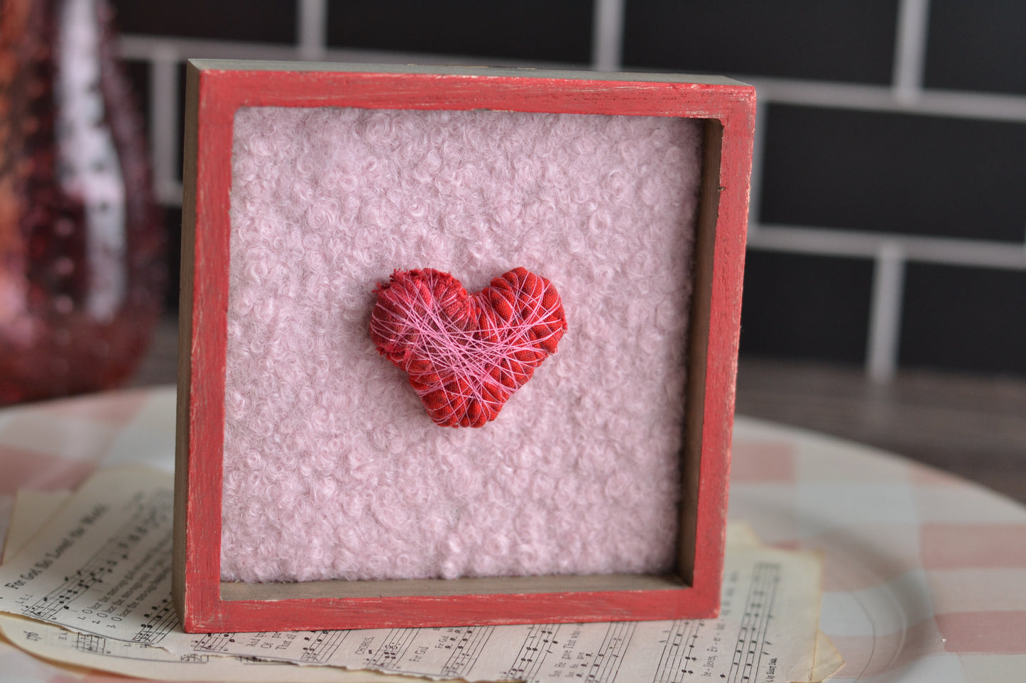 Patchwork Wrapped Heart Shadowbox Sign V06