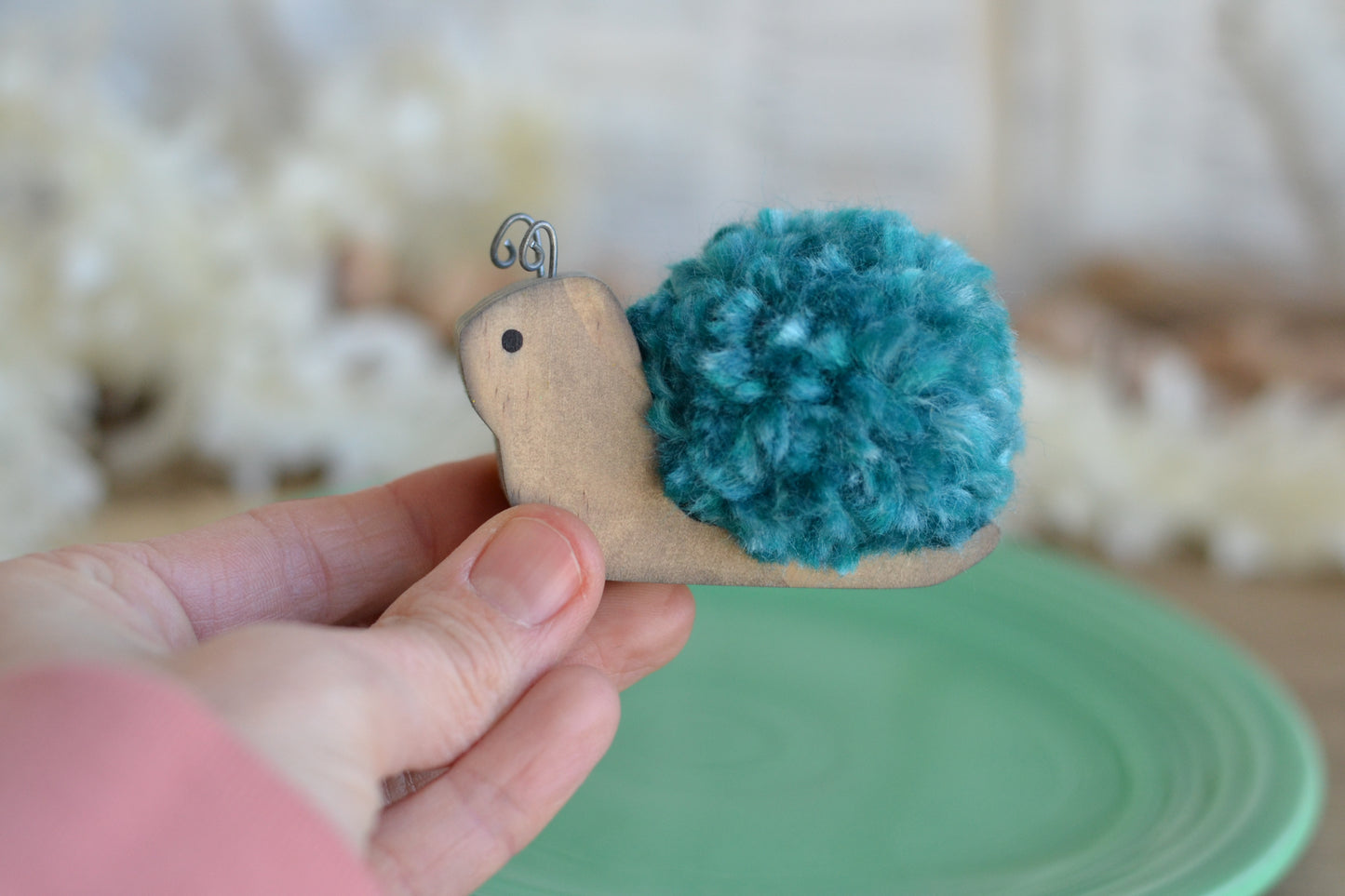 Turquoise Pom Pom Snail