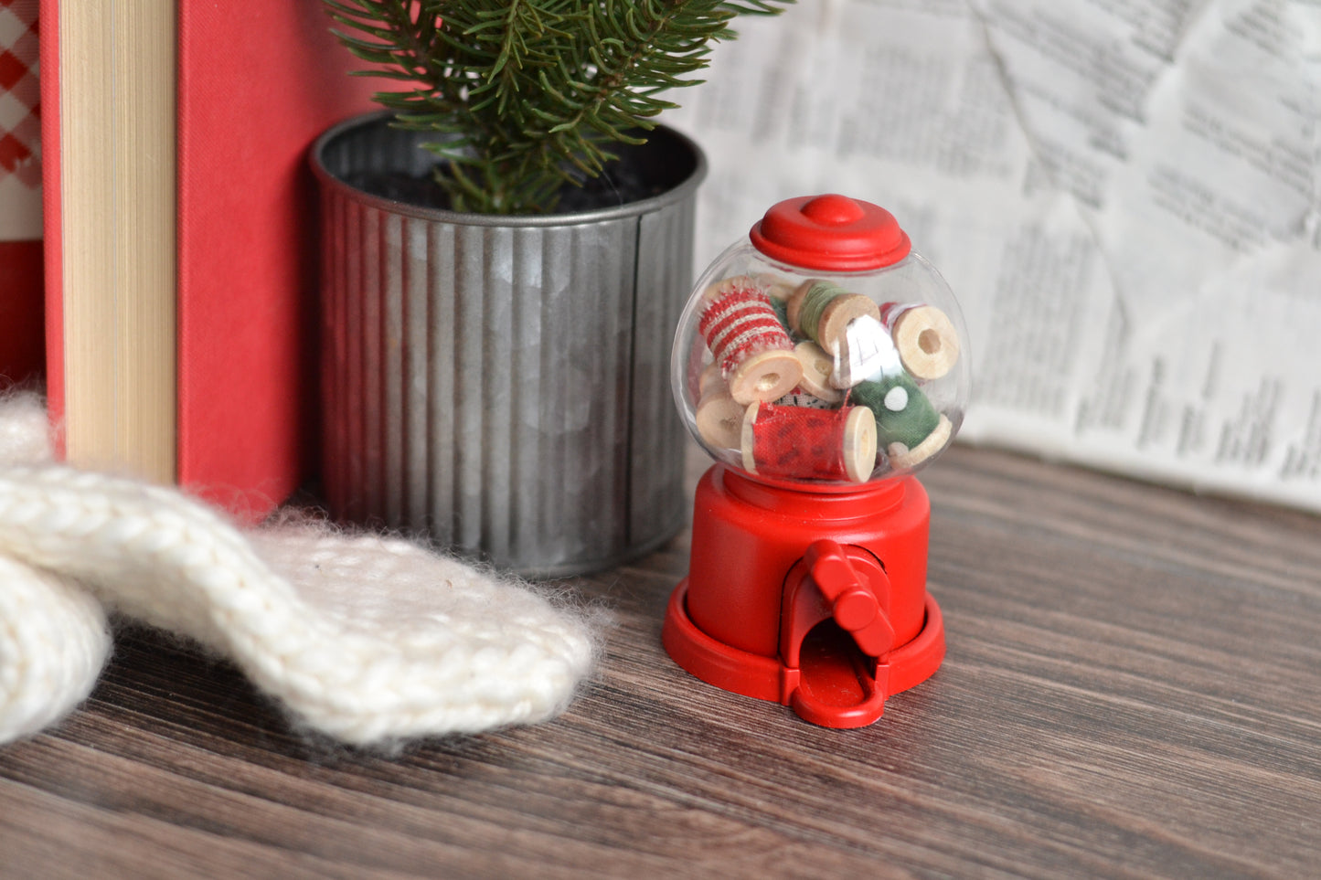 Red Gum Ball Dispenser with the cutest spools