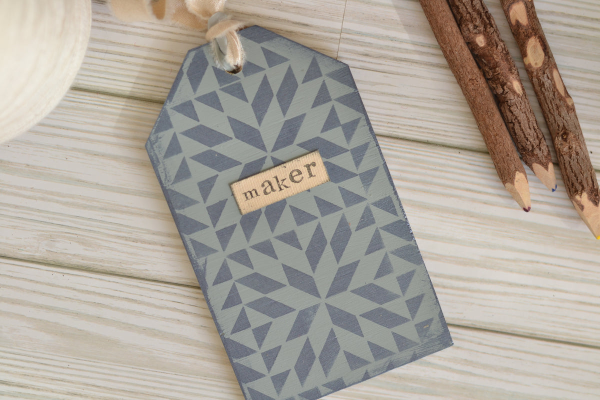 Jumbo Blue Quilted MAKER Tag