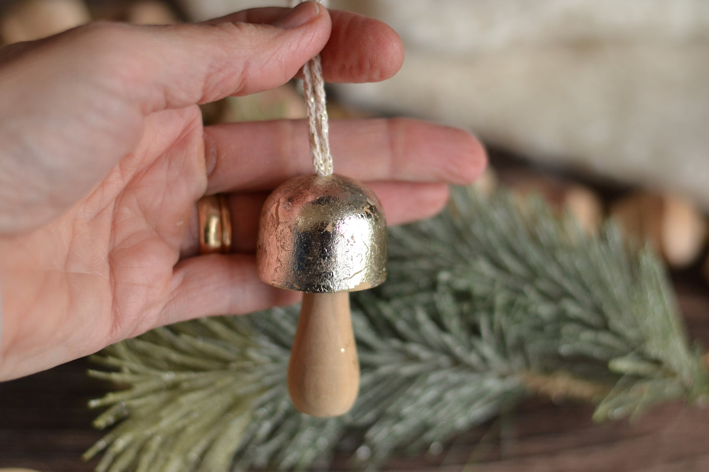 Champagne gold foiled mushroom ornament