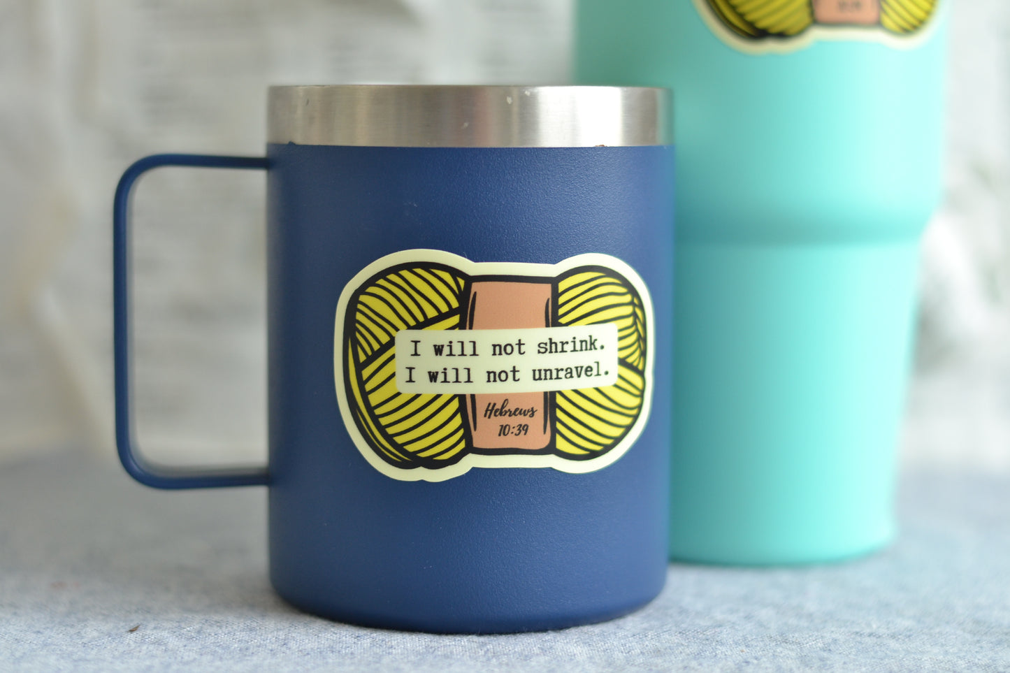 Bright Yellow Yarn Sticker with Hebrews 10:39 reference - *stickers ship free*