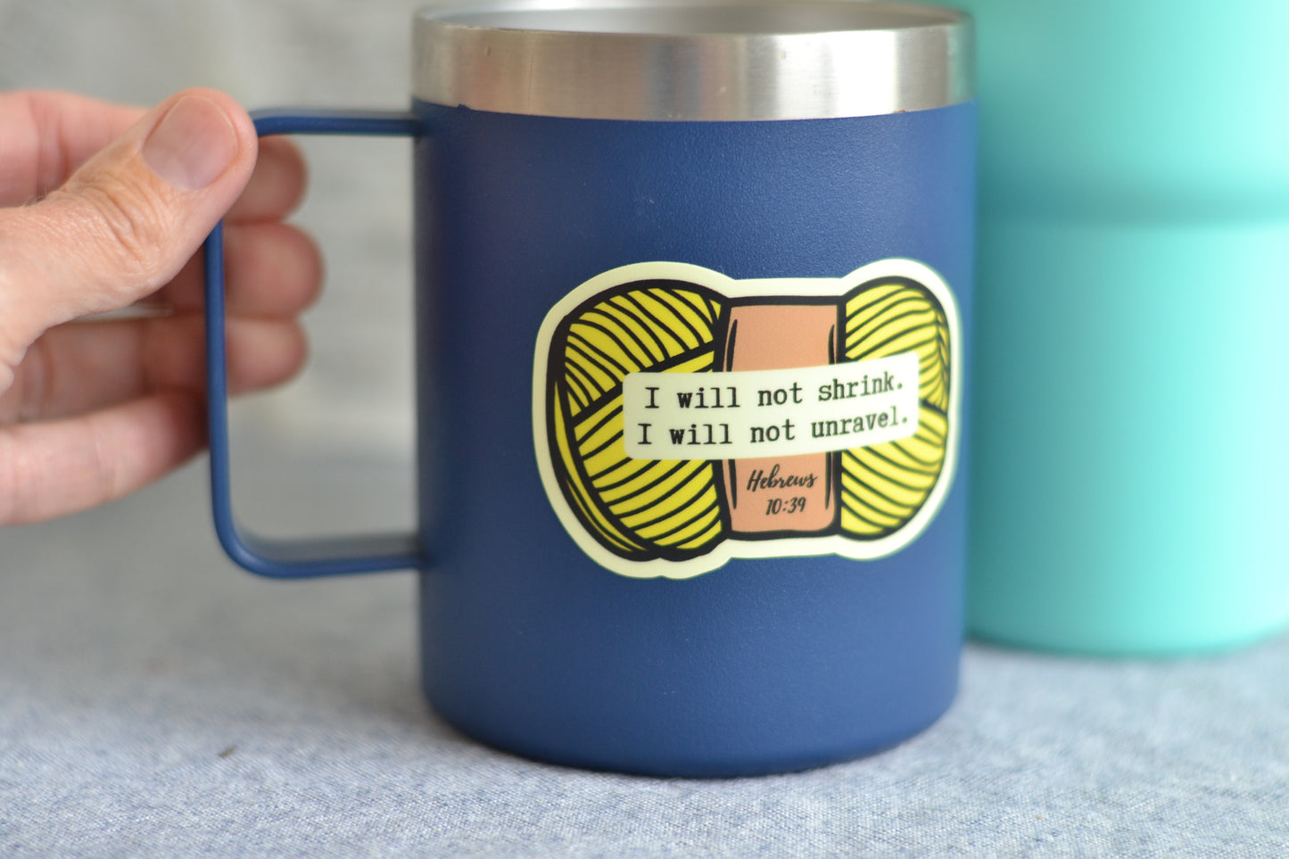 Bright Yellow Yarn Sticker with Hebrews 10:39 reference - *stickers ship free*