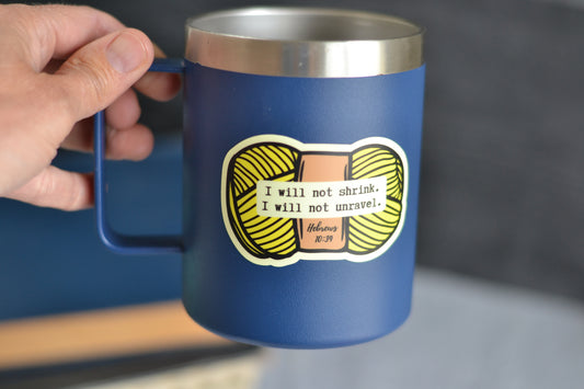 Bright Yellow Yarn Sticker with Hebrews 10:39 reference - *stickers ship free*