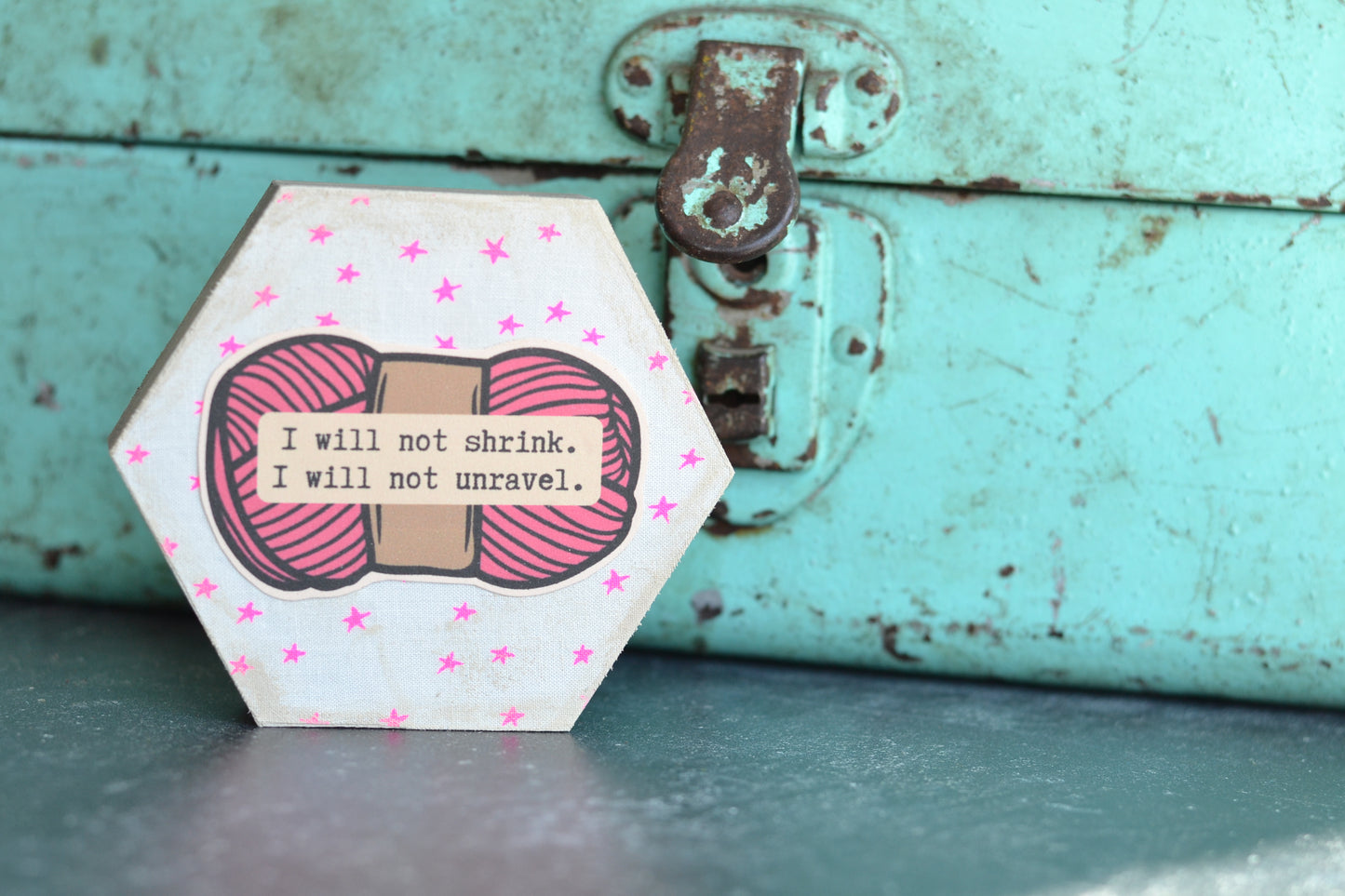 Pink Yarn Hexagon Sign