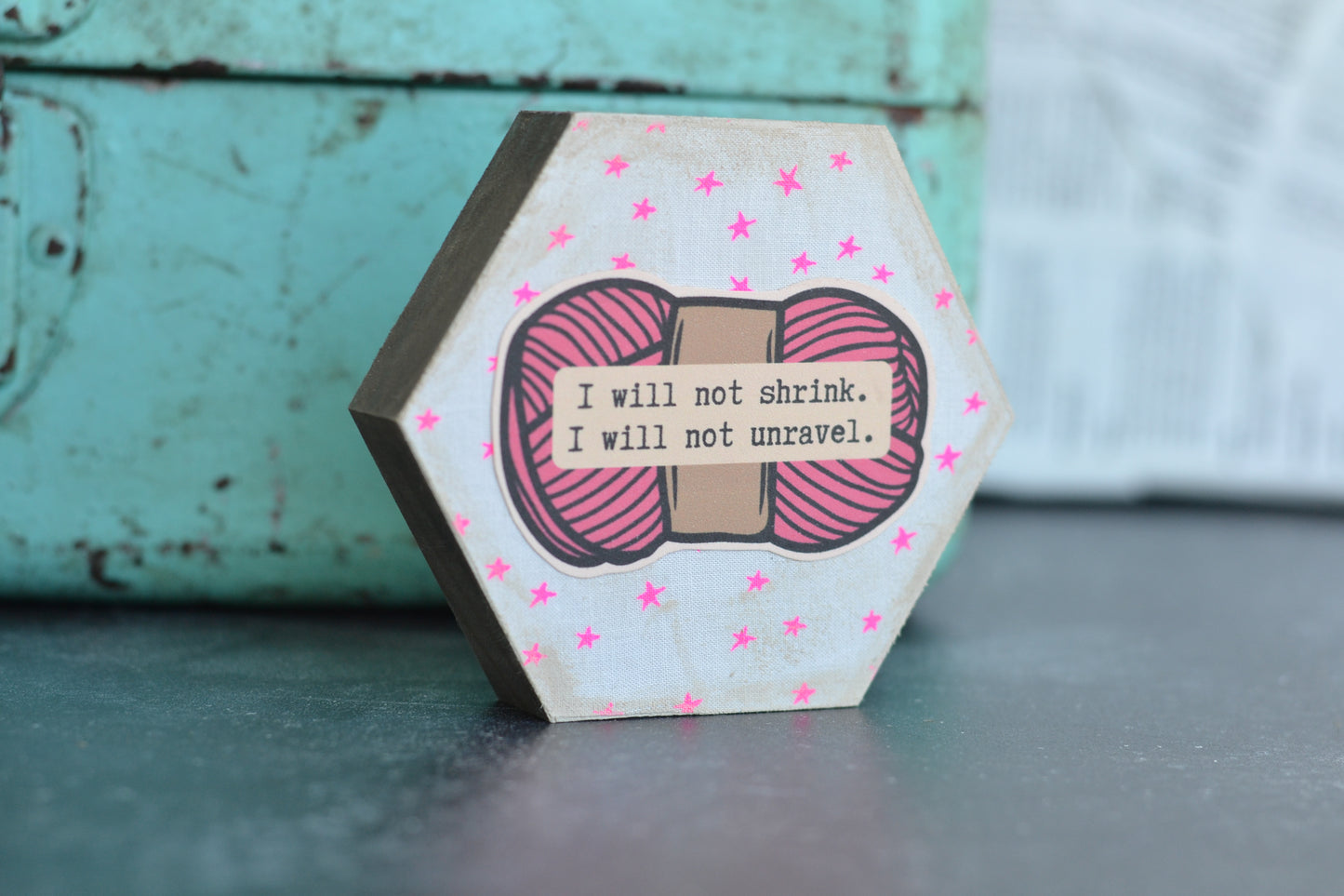 Pink Yarn Hexagon Sign