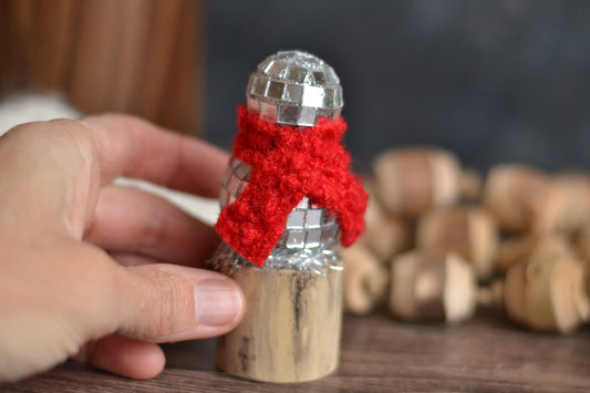 Disco Snowman with Red Boucle Scarf - T16